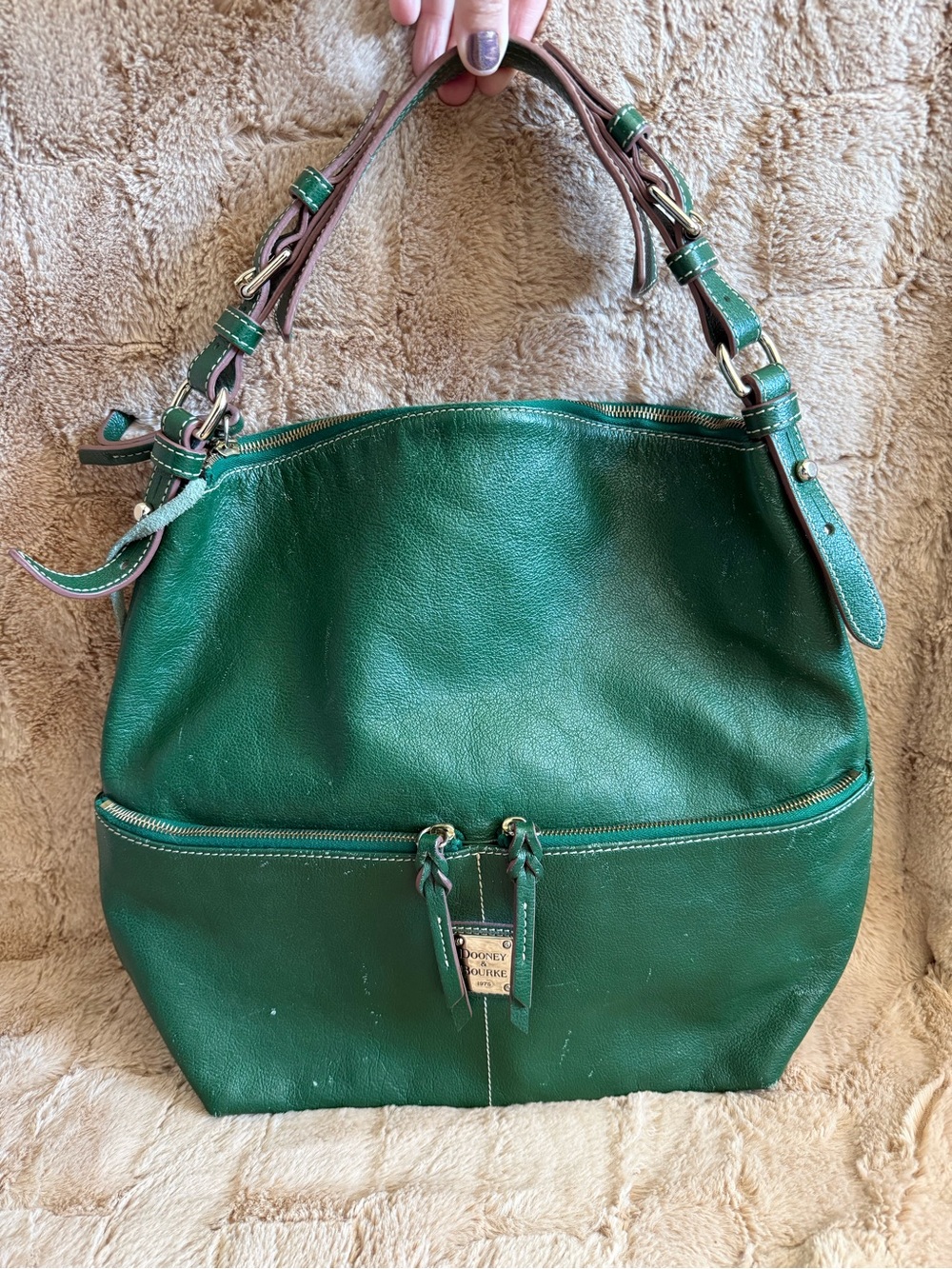 Dooney & Bourke Dark Green Pebbled Leather Shoulder Hobo Bag